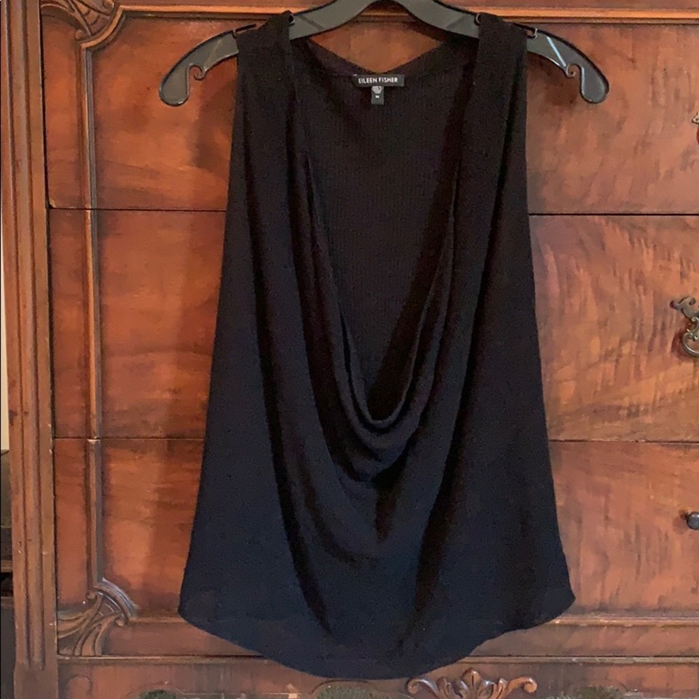 NWOT Eileen Fisher Black Drape Blouse